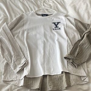 Zara White T‑Shirt with Navy Yale University Logo